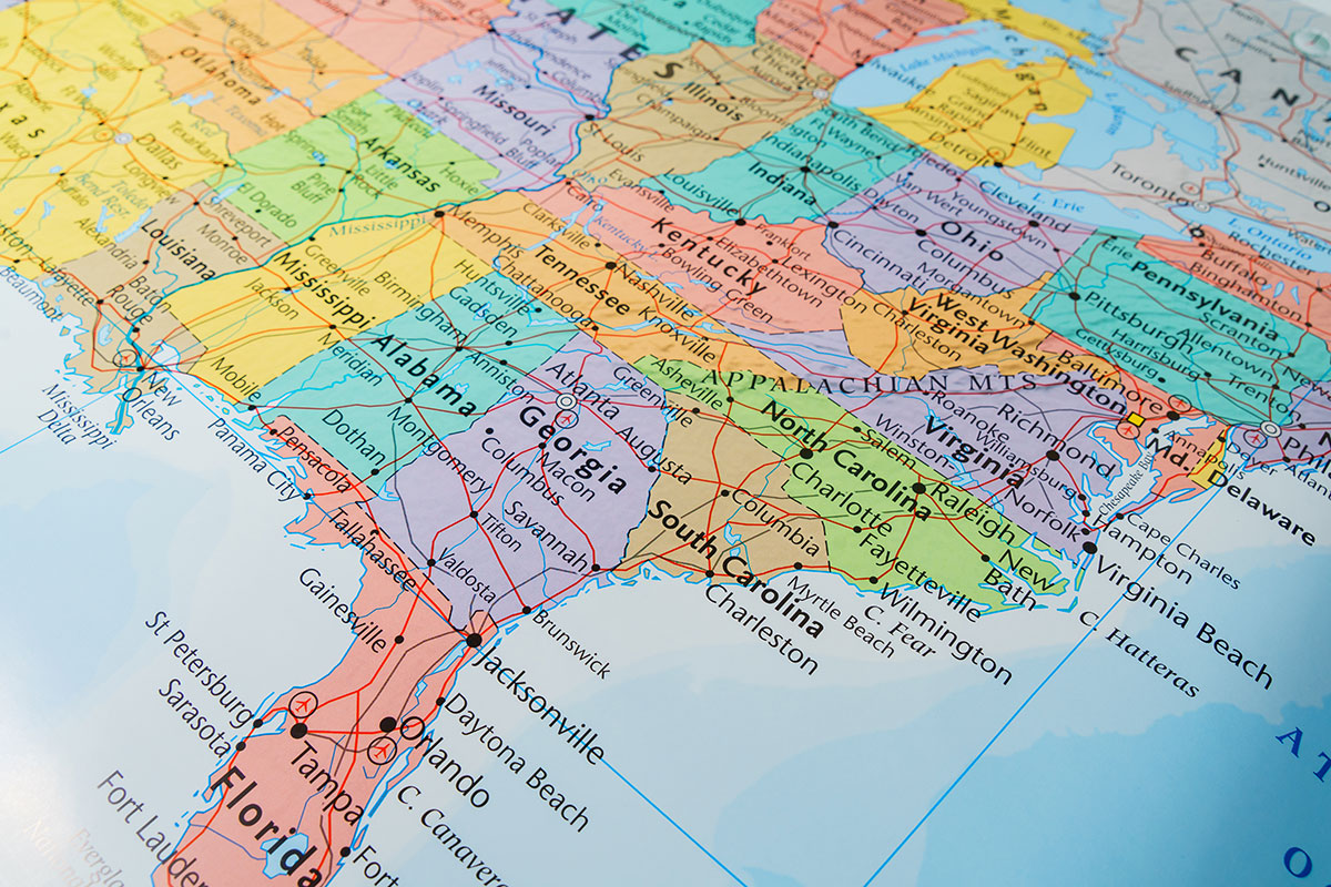 Map of Southern USA